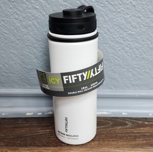 NEW Fifty Fifty White Black Stainless Steel Water Bottle